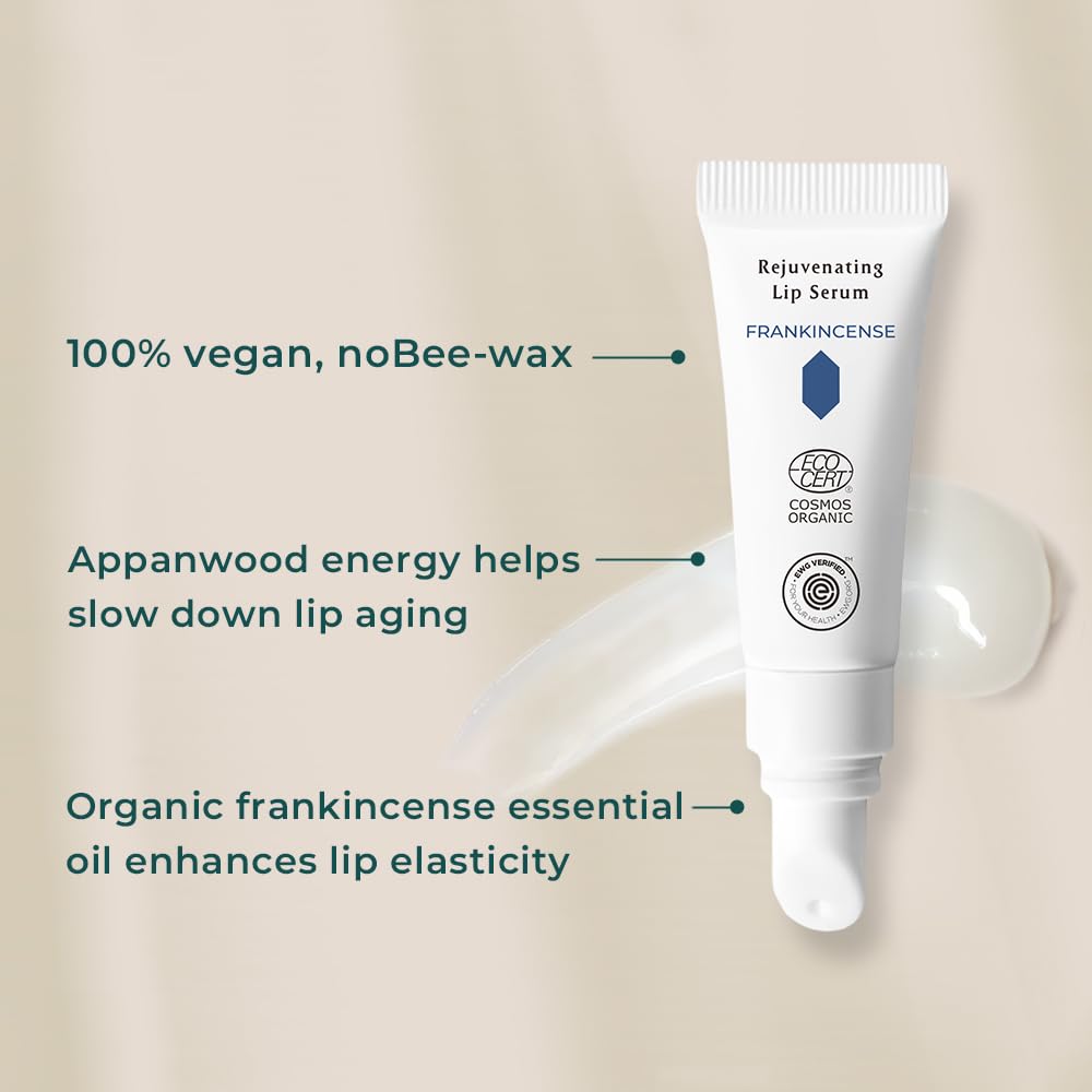 INNA Organic Lip Serum, Moisturizing, Fine Line Care & 100% Vegan, EWG & COSMOS Certified | Frankincense Essential Oils Infused Skin Care | Luxury Clean Beauty