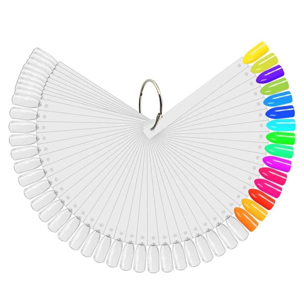 JASSINS 150 Pcs Nail Swatch Sticks with Ring and Number posted, Clear Fan-shaped Nail Art Polish Practice Display Tips Nail Sample Sticks, Nail Practice Color Display Polish Board