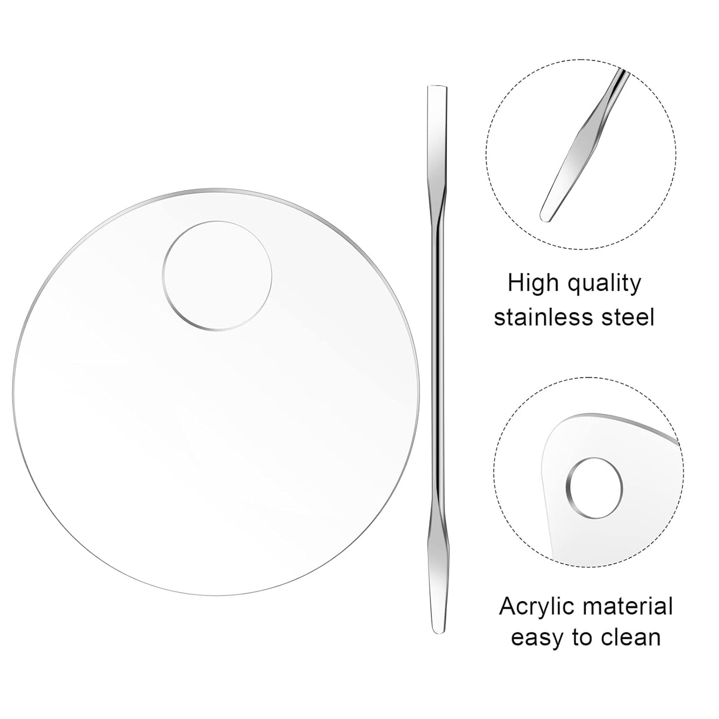 2PCS Acrylic Cosmetic Palette with 2PCS Spatula Tool,Makeup Palette Mixing Tray Apply for Foundation Eye Shadow Lipsticks Nail Art Professional Pigment Blending(Round)