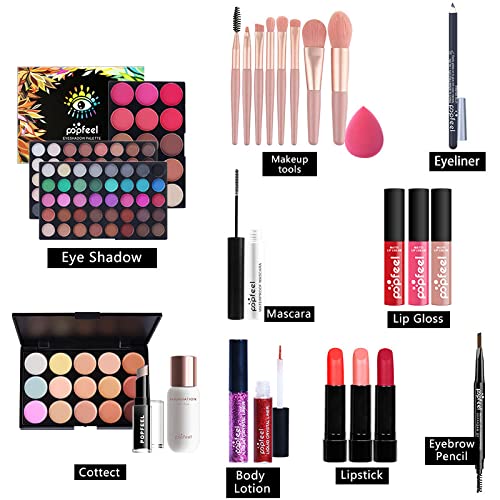 All-in-one Holiday Make up Gift Set | Makeup Kit for Women Full Kit Essential Starter Bundle Include Eyeshadow Palette Lipstick Blush Foundation Concealer Face Powder Mascara Lipgloss Brush