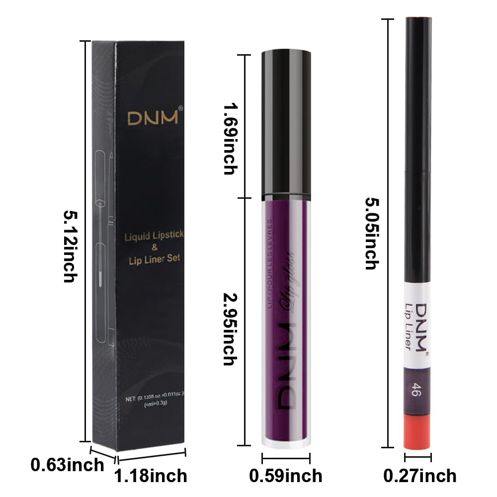 evpct 2Pcs Dark Deep Purple Matte Liquid Lipstick Lip Gloss Stain and Retractable Lip Liner Makeup Set for Women Long Lasting Waterproof 24 Hours Lipstick labial mate larga duracion 24 46#