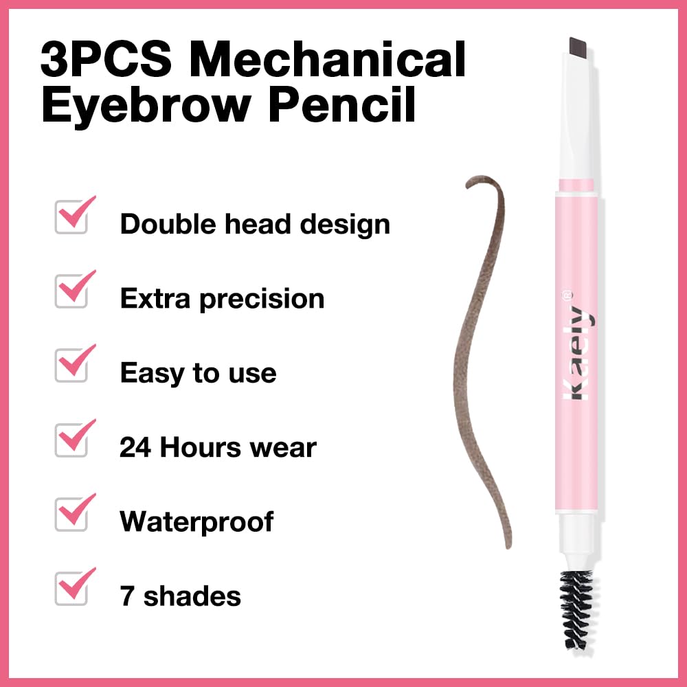 3Pcs Waterproof Eyebrow Pencil, Professional Makeup Micro Brow Pencil, Double-ended ultra-fine eyebrow pencil, Ultra-Fine Mechanical Pencil (3, 09#Dark Brown)