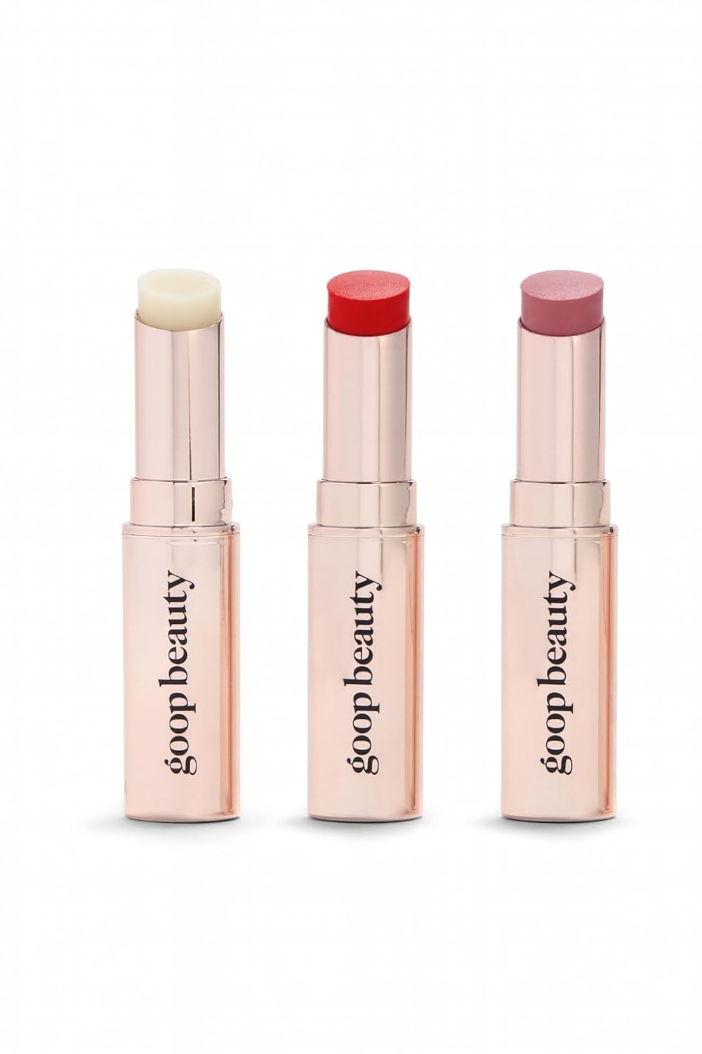 goop Beauty Lip Balm Trio | Clean Moisturizer for Chapped, Cracked & Dry Lips | Clear, Peony, & Tomato | Tinted for Sheer Color | Petroleum Free | 0.16 fl oz Each