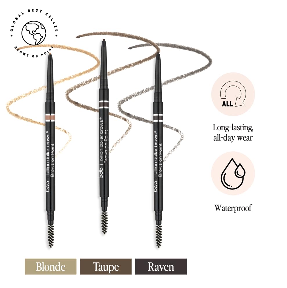 bdb Brows on Point Micro Brow Pencil - Precision Tip & Spoolie, Waterproof, Define Shape & Fill Brows, Black Raven, 2-Pack