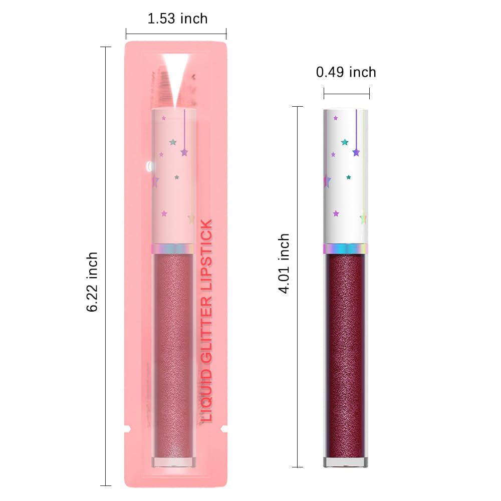 evpct 1Pcs Dark Wine Red Metallic Shimmer Glitter Lip Gloss Liquid Lipstick Long Lasting Waterproof 24, Glitter Pearlescent Metallic Sparkly Liquid Lipsticks Lip Stains Makeup Set for Women 02