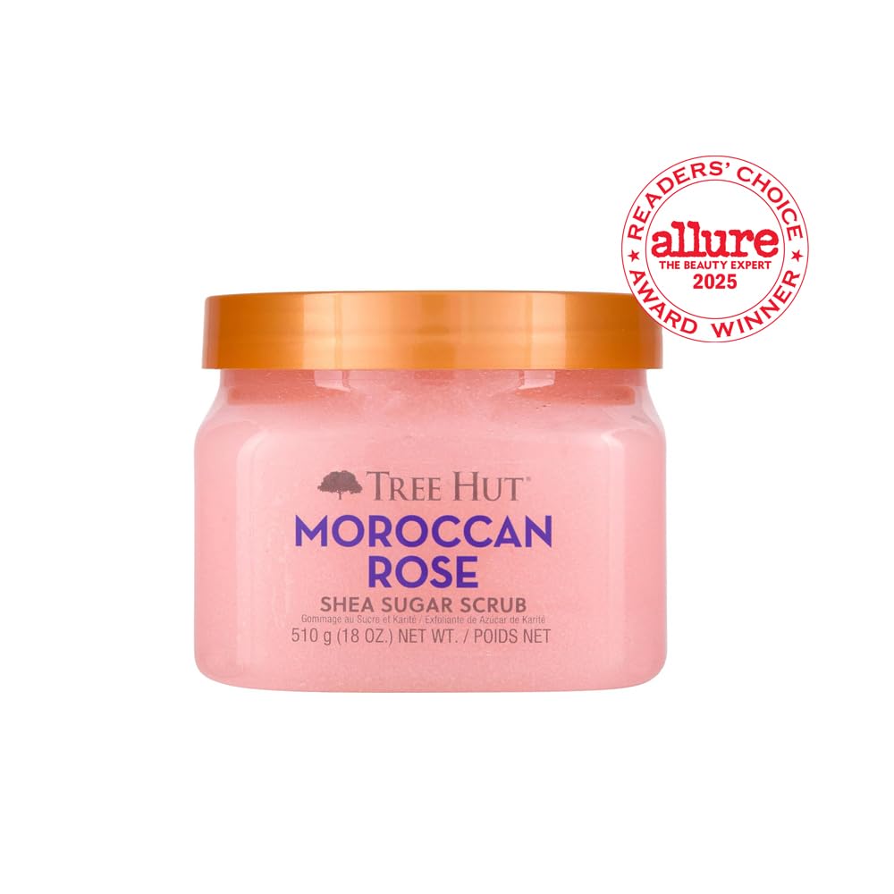 Tree Hut Moroccan Rose Shea Sugar Scrub | Exfoliating Body Scrub Removes Dead, Dry Skin for a Soft & Hydrated Feel | Nourishing Essential Body Care | 18 fl oz.