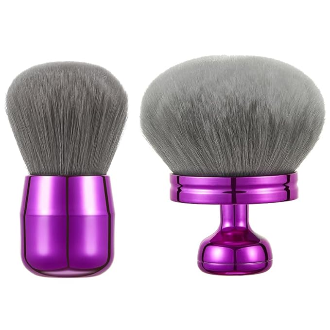 Extra Large Kabuki Brush Set for Body and Face Foundation & Makeup,Multi-functional,Mix bronze self-tanning applicator, wide round head, Great gift for women with Velvet bag(Purple 2pcs)