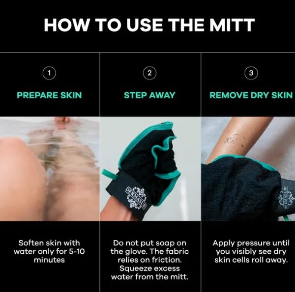 Dermasuri Deep Exfoliating Glove for Shower - Scrubbing Mitt Body Scrubber Gloves Skin Exfoliator & Eliminates Dead Skin - Keratosis Pilaris Scrub Spray Tan Remover - Korean Skincare for Body (2 Pack)