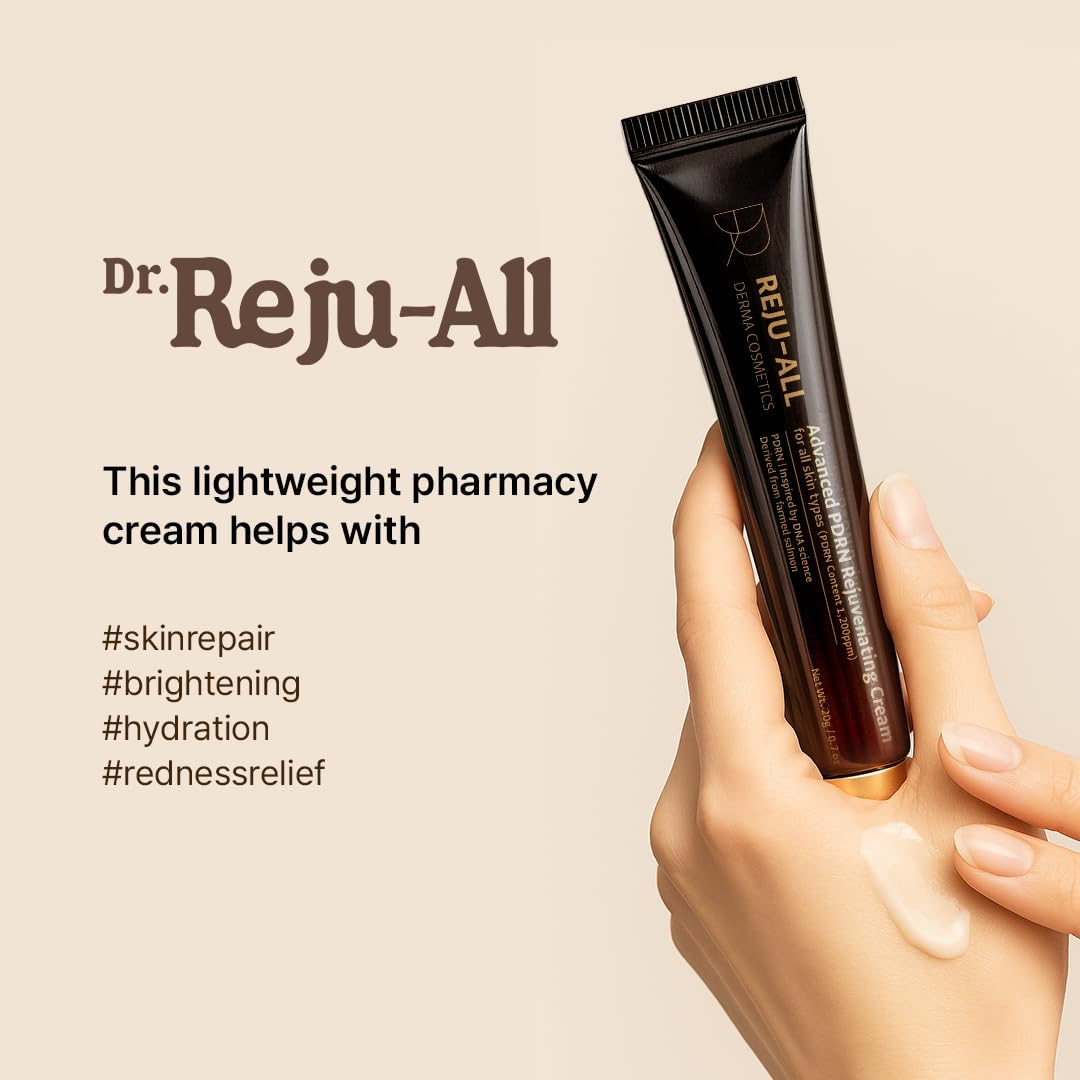 Dr. Reju-All Advanced PDRN Rejuvenating Cream 0.7oz (20g) | 99% Purity PDRN Salmon DNA, Collagen Gel Skin Repair Cream with Hyaluronic Acid & Niacinamide for Glass Skin | Night Routine Korean Skincare