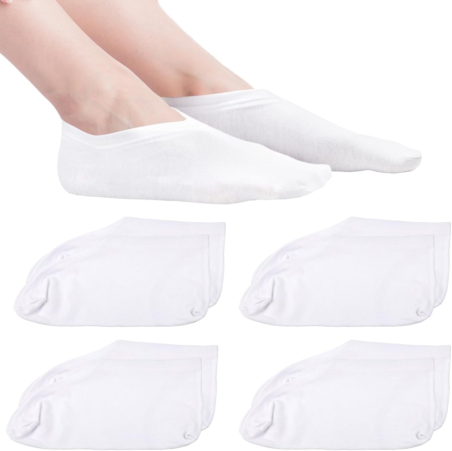 BLMHTWO 4 Pairs Moisturizing Socks, Overnight Foot Care, For Dry Cracked Feet, White Cotton