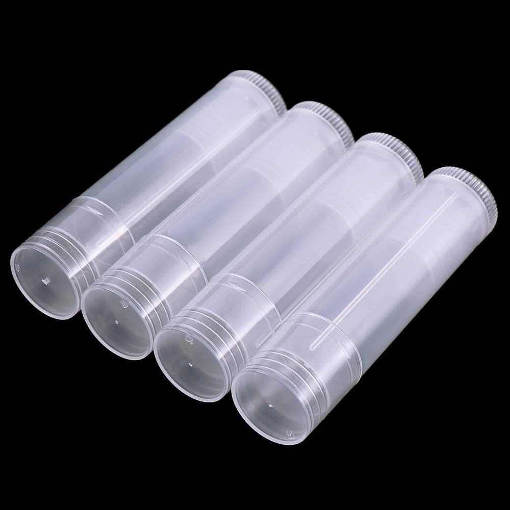 50Pcs 5ml Translucent Lipstick Cosmetic Empty Lip Gloss Lipstick Containers,Cosmetic Containers Sale Lip Balm Tubes Empty Hot Transparent Plastic Refill Lip Balm Tube with Cap