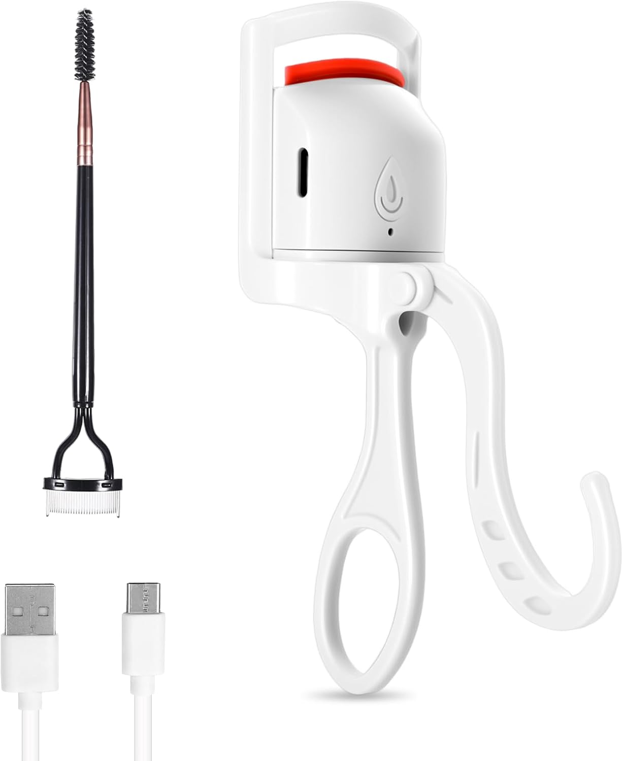 Heated Eyelash Curler, Rechargeable Electric Eyelash Curlers Fast Heat Up in 5s for 24 Hours Long Lasting, C-Shaped Safe Anti-Burn Quick Natural Eyelash Separator Tool Lash Comb (White)