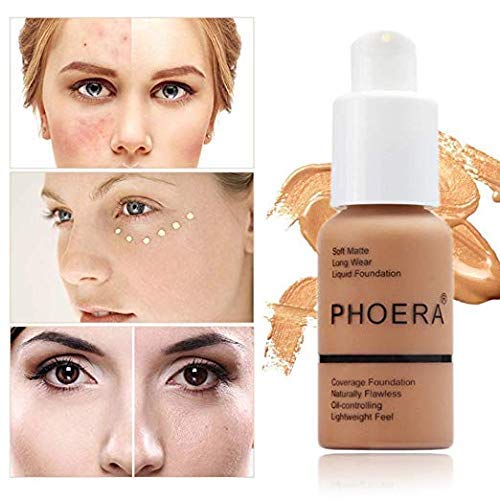 2 Pack PHOERA Foundation, Flawless Soft Matte Liquid Foundation Makeup for Women.(104# Buff Beige and 105# Sand)