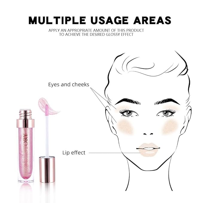 GECOMO Colorful Explosive Pearlescent Lip Gloss 3D Multifunctional Fine Glitter Chameleon Lip Gloss Polarized Diamond Makeup, Magic Big Brush Color Changing Lip Oil(102# GOLD GLITTER)