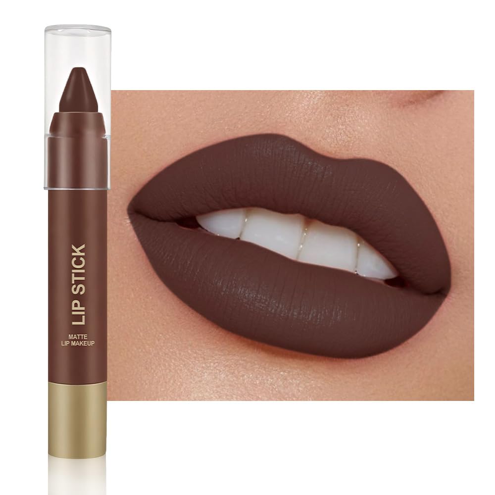 Matte Lipstick Crayon for Women, Dark Brown 24 Hour Lipstick Lip Liner Pencil, Neutral Lip Stick Lipliner Long Lasting Waterproof Smudge Proof, Vegan & Cruelty-Free, 06
