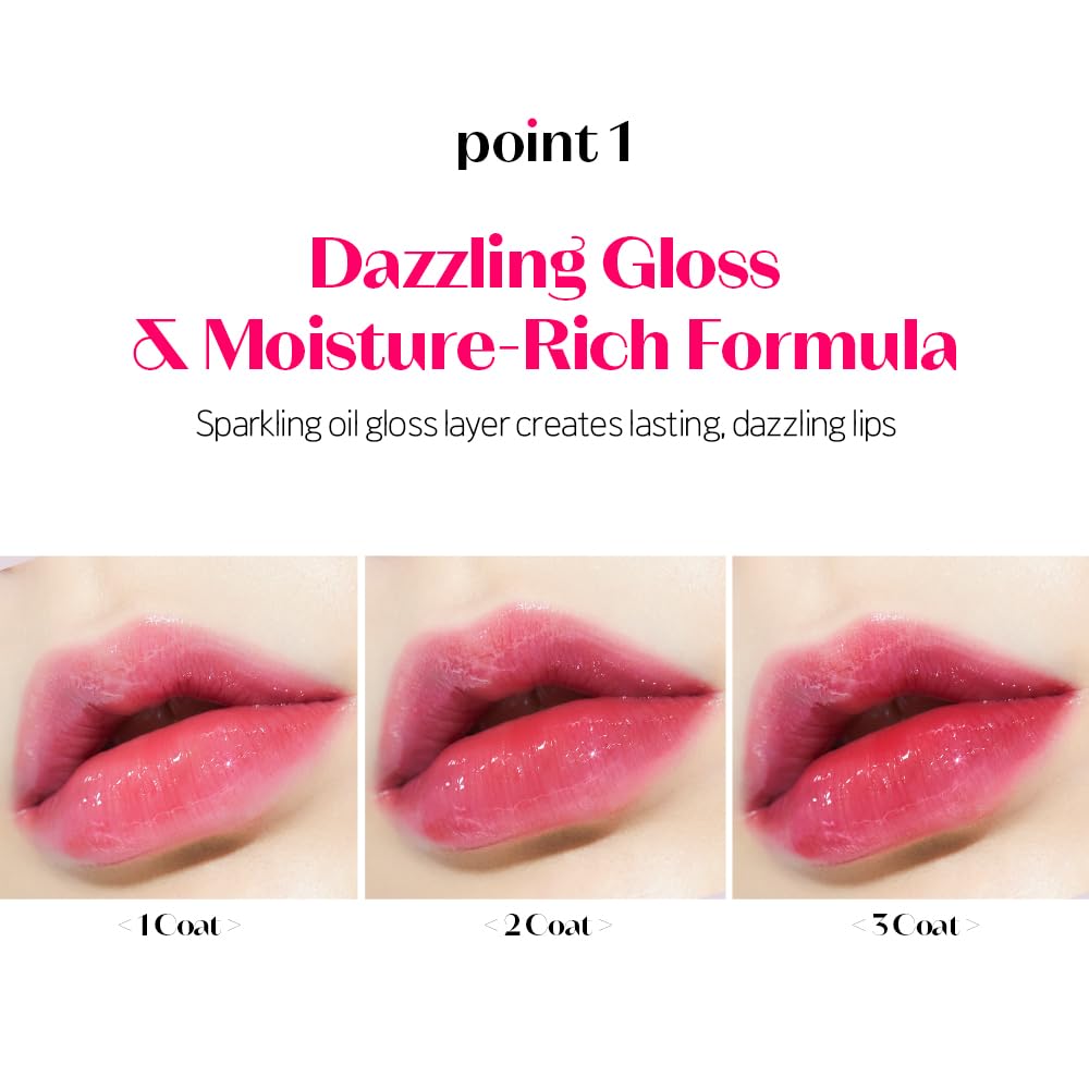 ETUDE Dear Darling Oil Tint #1 Real Cherry 4.2g | High Moisturizing and Strong Hydrating Lip Oil/Lip Gloss | Smooth and Moist Lips | Non-Sticky Lip Oil Tint For Dry Lips | K-beauty