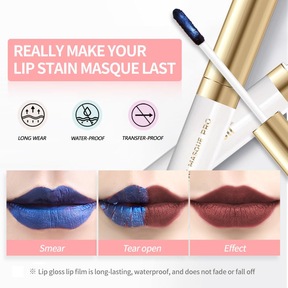 Lip Stain Peel Off Set–Long Lasting Waterproof Lip Tint, Smudge Proof Transfer Resistant Lip Stains Tattoo,High Pigment Matte Lip Color, Kiss Proof Peel Off Lip Stain Masque, Stay Lip Makeup 05+09