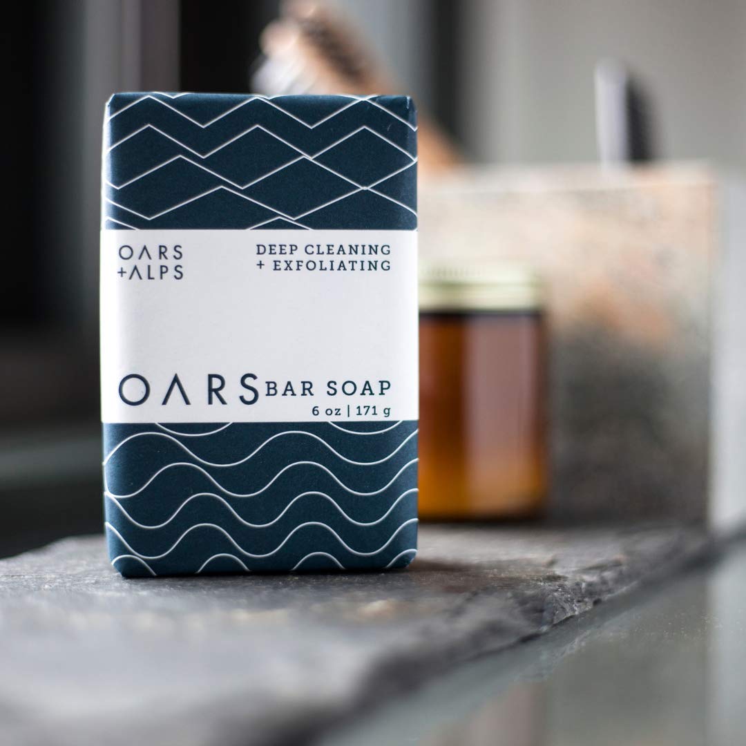 Oars + Alps Blue Charcoal Exfoliating Men's Bar Soap, Dermatologist Tested and Made with Clean Ingredients, Travel Size, 6 Pack, 6 Oz Each