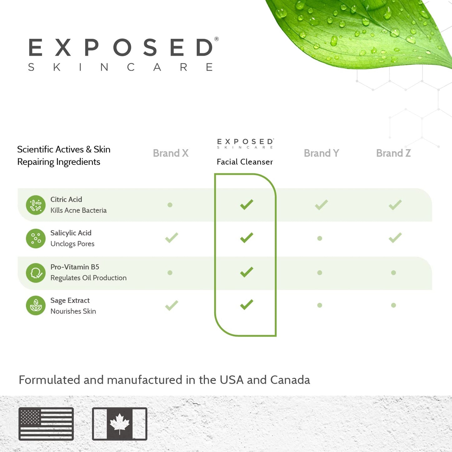 Exposed Skin Care Acne Facial Cleanser - Gentle Face Wash with Salicylic Acid for Acne Prone Skin - Pore Clarifying Acne Treatment for All Ages, Skin Types