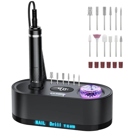 Electric Nail Drill Professional: 40000RPM Electric Nail File Kit E File Nail Drill Machine with LCD Display for Acrylic Gel Nail, Manicure Pedicure Polishing Nail Grinder for Salon Home Use