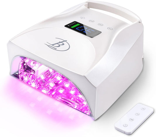 96W Rechargeable Cordless UV LED Nail Lamp,52 Beads Quick Dry with Remote Control,4 Timers,Auto Sensor,Key Sound,Cooling Fan,Professional Gel Nail Light Dryer for Manicures Pedicures