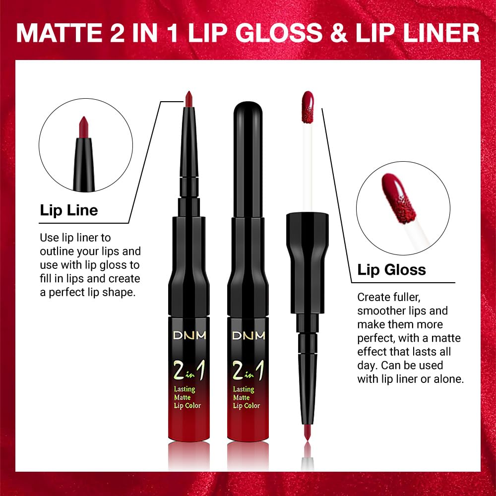 evpct 1Pcs Fire Bright Red Matte Lip Liner & Liquid Lipstick Stain Makeup Set for Women, Red Lip Liner Stain Long Lasting Waterproof Smudge Proof, Cruelty Free Lip Stick Makeup 24 hours originales, 64