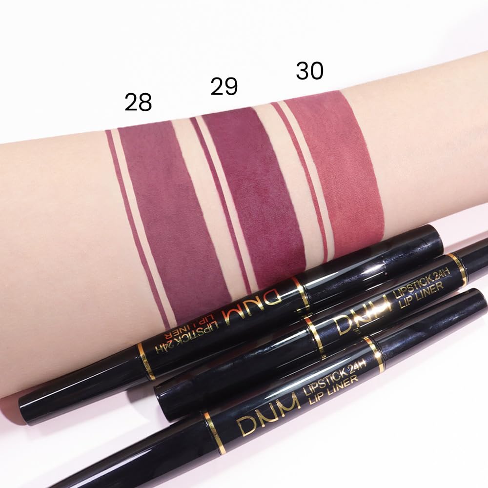 evpct 3Pcs More Mauve Berry Blush Lip Liner and Lipstick Set for Women, Matte 24 Hour Lipstick Pen and with Lip Liner Pencil Set Long Lasting 24 labial labiales mate 24 horas originales,28#28#30#