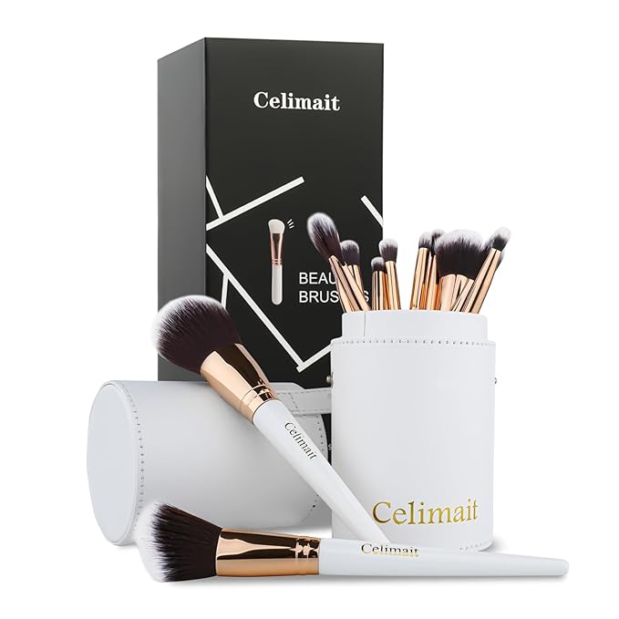 Makeup Brushes Set 12 Piece Professional & Beginner Friendly, Soft Synthetic Bristles for Face Eyeshadow Blending, Easy to Clean Travel Ready with Case, Ergonomic Wooden Handle Hypoallergenic (White)