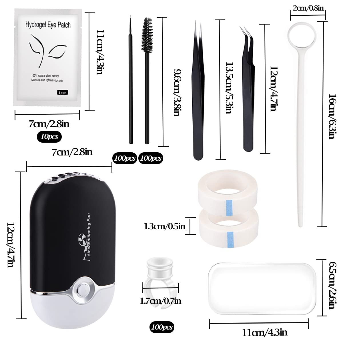 267 PCS Eyelash Extension Supplies Lash Extension Kit USB Air Conditioning Blower,Silicone Pad,Under Eye Gel Pads,Mini Makeup Mirror,Tapes,Tweezers,Glue Rings,Eyelash Brushes,Micro Brush Applicators