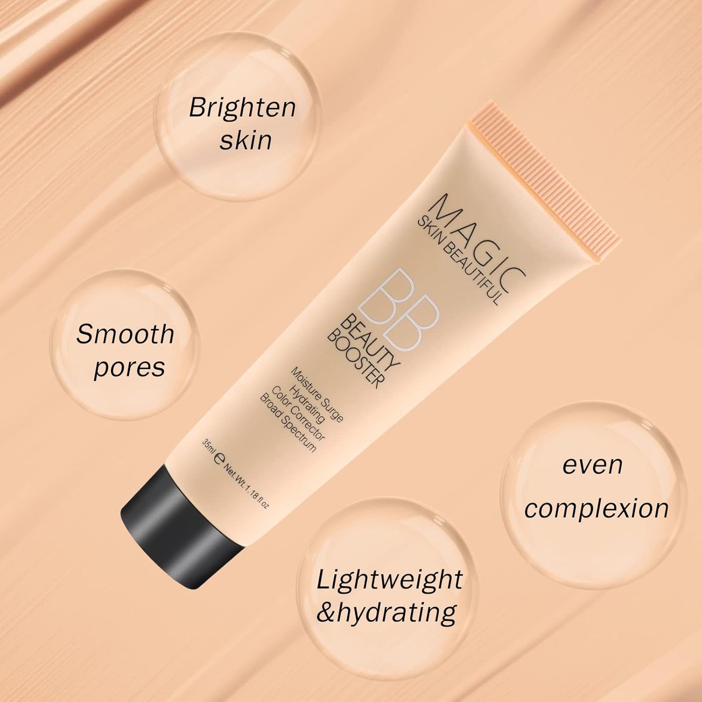 Boobeen Hydrating BB Cream, Full-Coverage Foundation & Concealer, Color Correcting Tinted Moisturizer BB Cream for All Skin Types - Evens Skin Tone (2 Pcs)