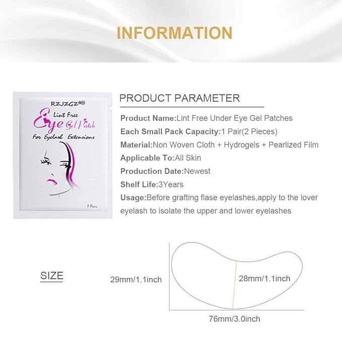 Under Eye Gel Pads Eyelash Extension Pads Lint Free DIY False Eyelash Lash Extension Makeup Eye Gel Patches Pack (50)