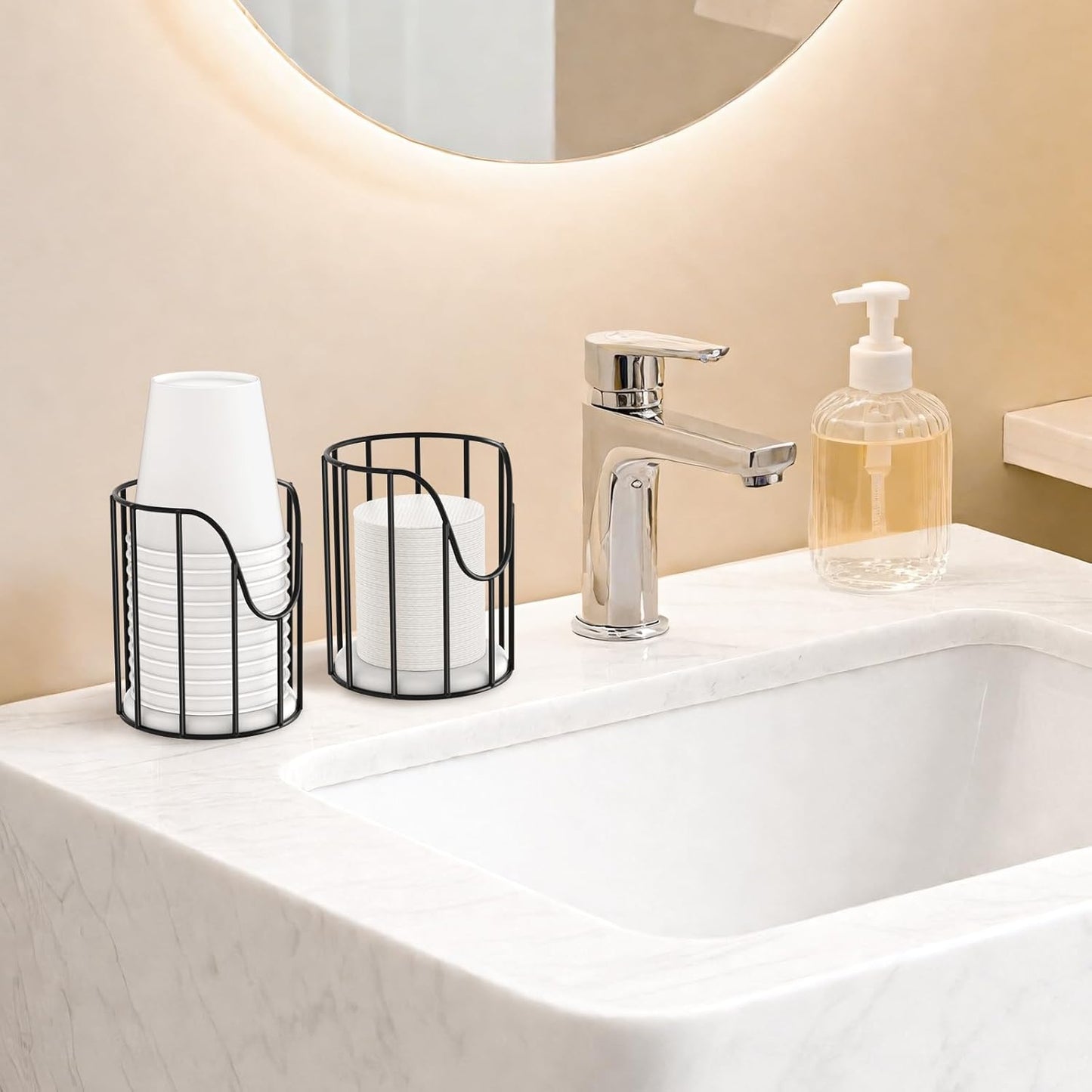 Luxspire Bathroom Cup Dispenser, 3-5oz Dixie Cup Dispenser, Metal Dixie Cup Holder, Disposable Paper Cup Holder for Bathroom, Cotton Pad Holder, Guest Bathroom Essentials, Black, 2 Pack