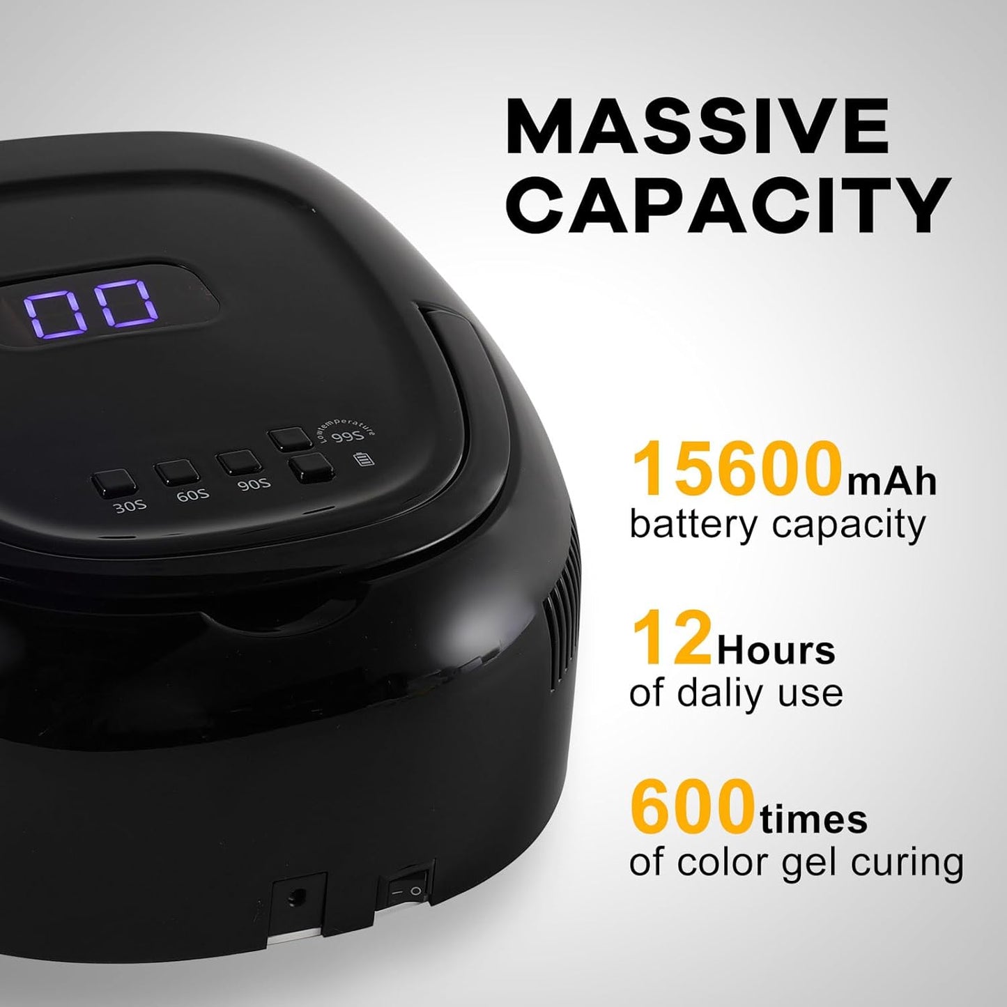 Cordless UV LED Nail Lamp 60W Rechargeable Gel Nail Lamp UV Light for Gel Nails with Auto Sensor & 4 Timer Modes Salon & Home (Black)