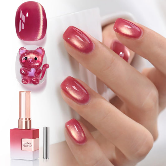 Double Rhythm 0.5 OZ Cat Eye Gel Polish with Magnet 15ML Holographic Glitter Shimmer Translucent Jelly Color Magnetic Nail Polish Salon DIY at Home (Dreamy Rose Purple-MC1273)