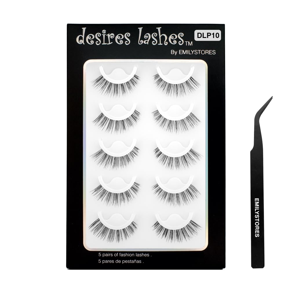 False Eyelashes, 5 Pairs Wispy Light Pre-Glued Self Adhesive Lashes with Applicator (Wispy)