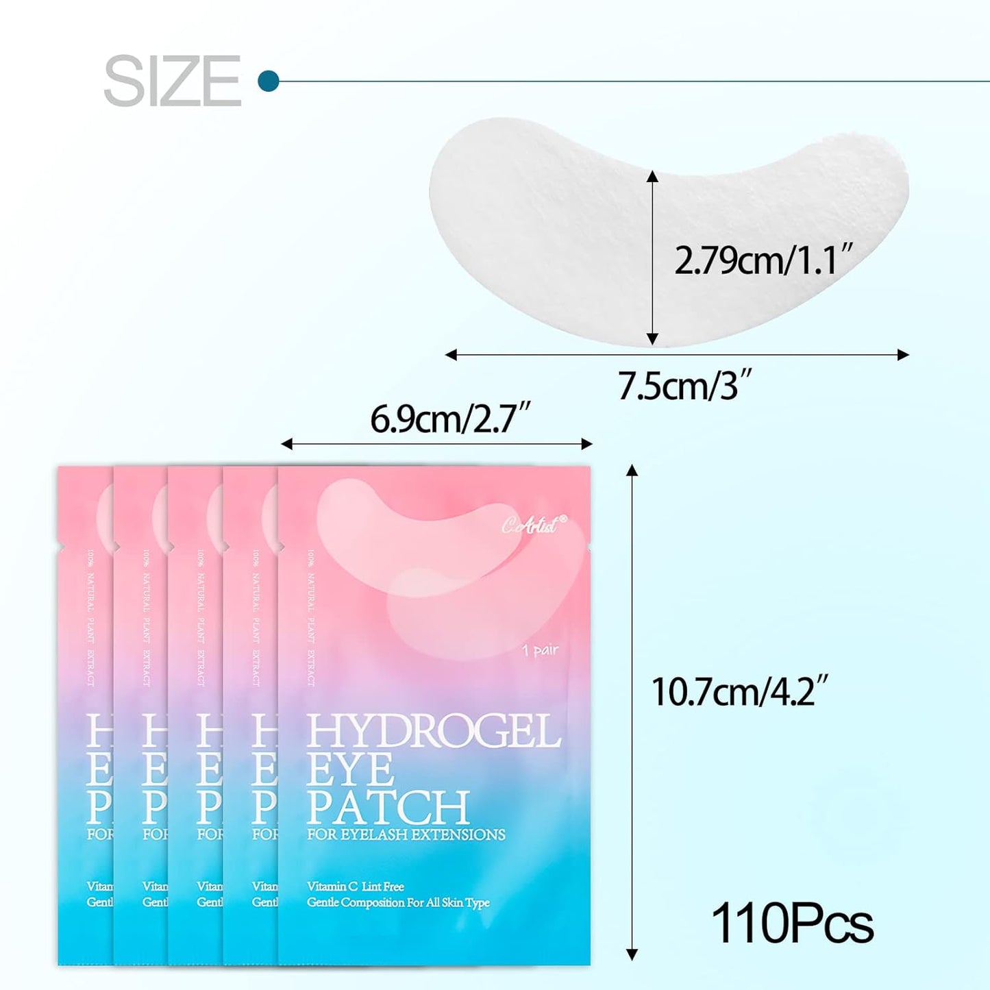 110 Pairs C. ARTIST 100% Natural Eyelash Extension Under Eye Gel Pads patches kit Collagen Aloe Vera Hydrogel Eye Patches Eyelash Extension Supplies Tools, Lash Extension Supplies, lash tech supplies