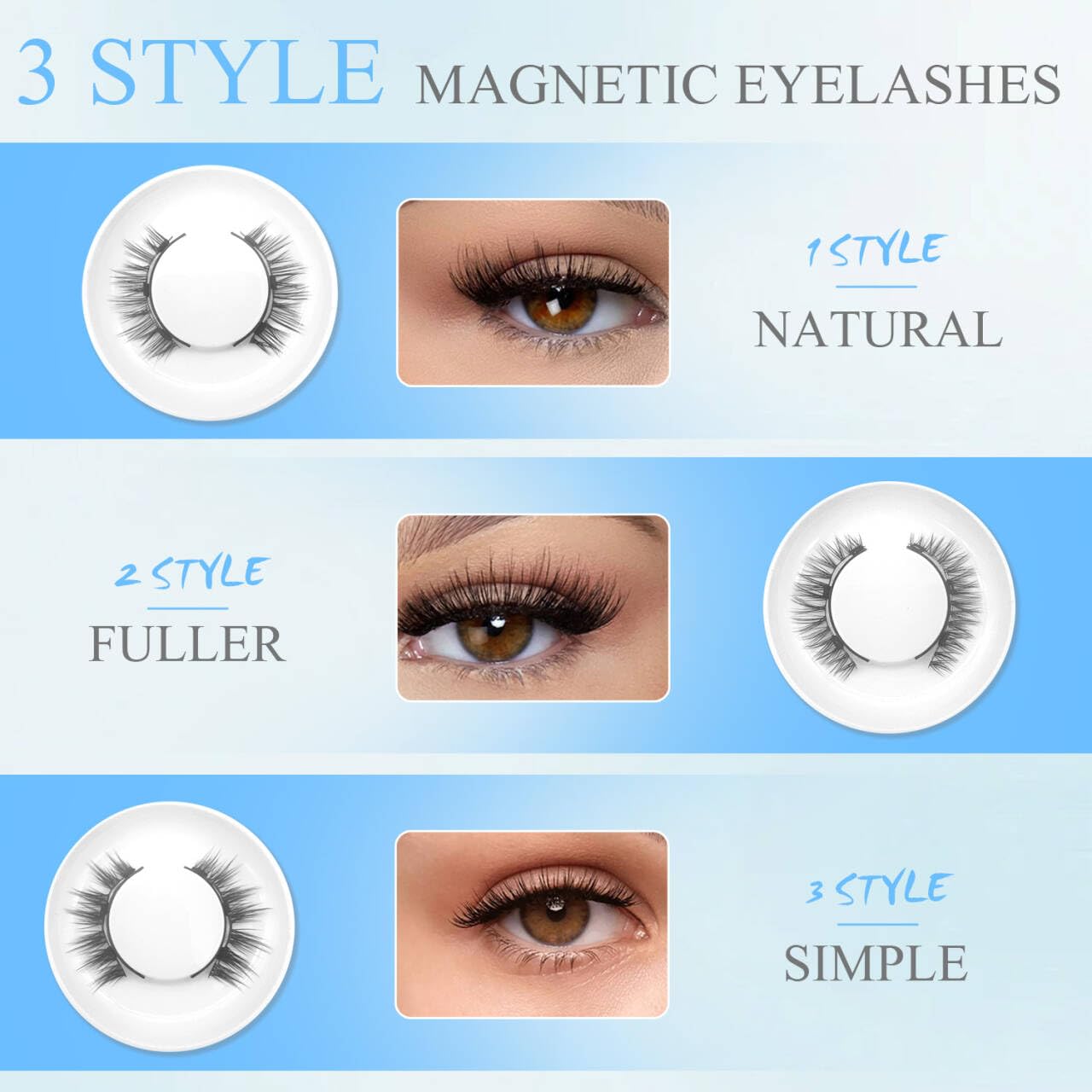 Ealra Craft Magnetic Eyelashes with Applicator,Reusable Magnetic Eyelashes Natural Look,Easy to Wear and Remove Soft Lashes kit No Liner Needed(Natural+Fuller+Simple)