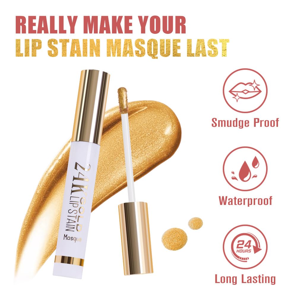 2025 New 24K Gold Liquid Lip Gloss Peel Off Lip Stain Tattoo with Tweezer, Light Brown Lips Stain Peel Off Masque, Long Lasting Waterproof Lip Tint Stain, Transfer-proof for All Skin Types 01#