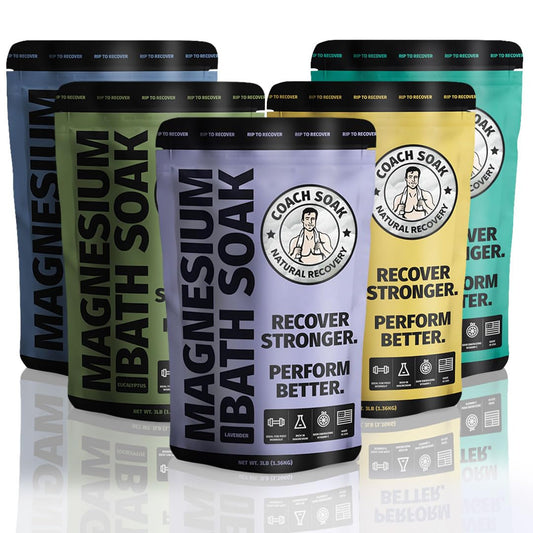 5 Pack Bundle: Coach Soak Recovery Bath Soak, Epsom Salt Bulk, Bath Salts Bulk, 5 Pack Bundle - Total of 15 Pounds (Mixed Bundle)