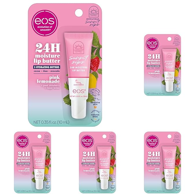 eos Sunset Sips Lip Butter Tube- Pink Lemonade, 24-Hour Moisture, Overnight Lip Mask, Lip Care Products, 0.35 fl oz (Pack of 5)