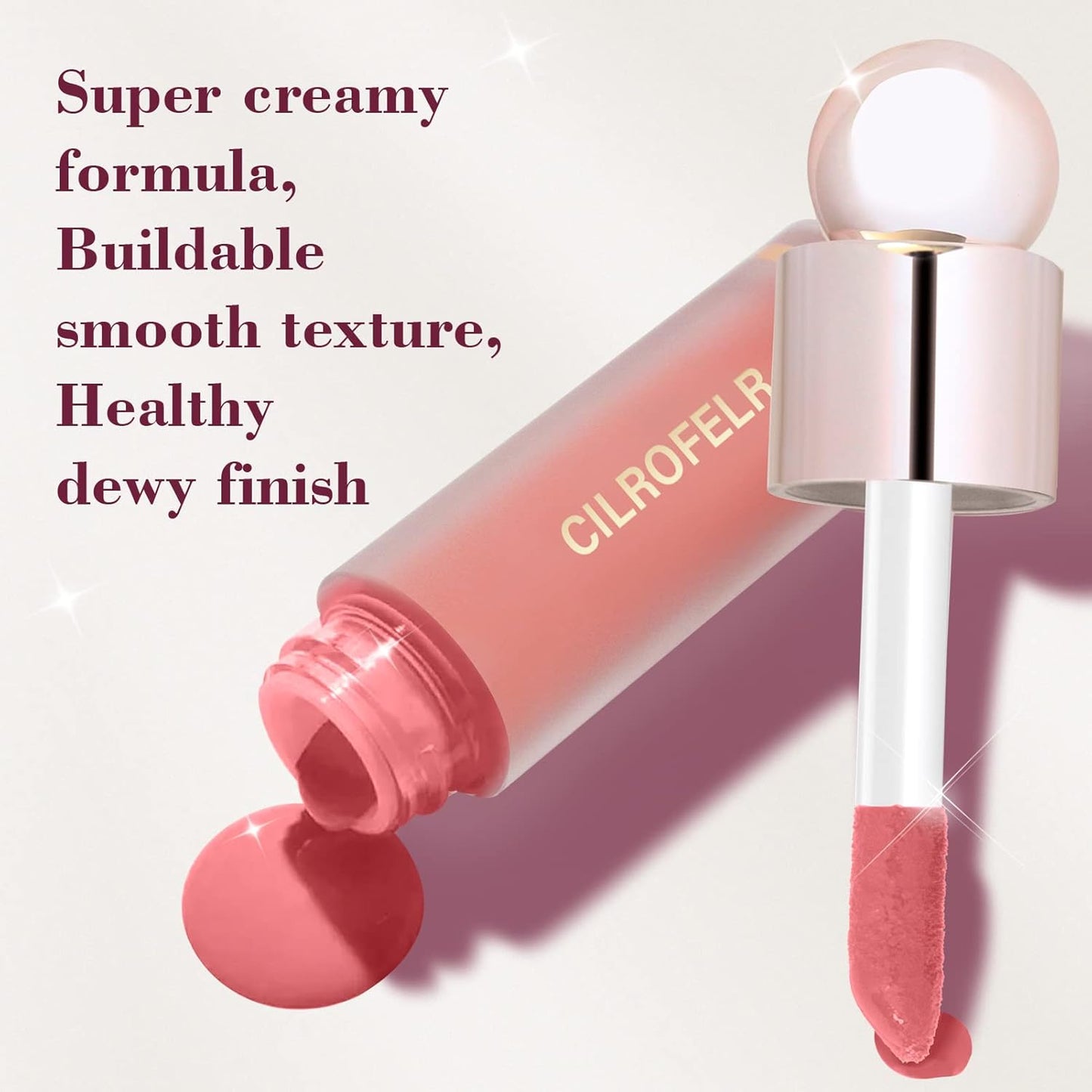 Cilrofelr Dewy Liquid Blush, Soft Cream Liquid Blush for Cheek, Buildable & Blendable Pigment, Lightweight & Smooth Texture, Longwear Formula for a Soft, Natural Flush (04 Rosy Mauve)