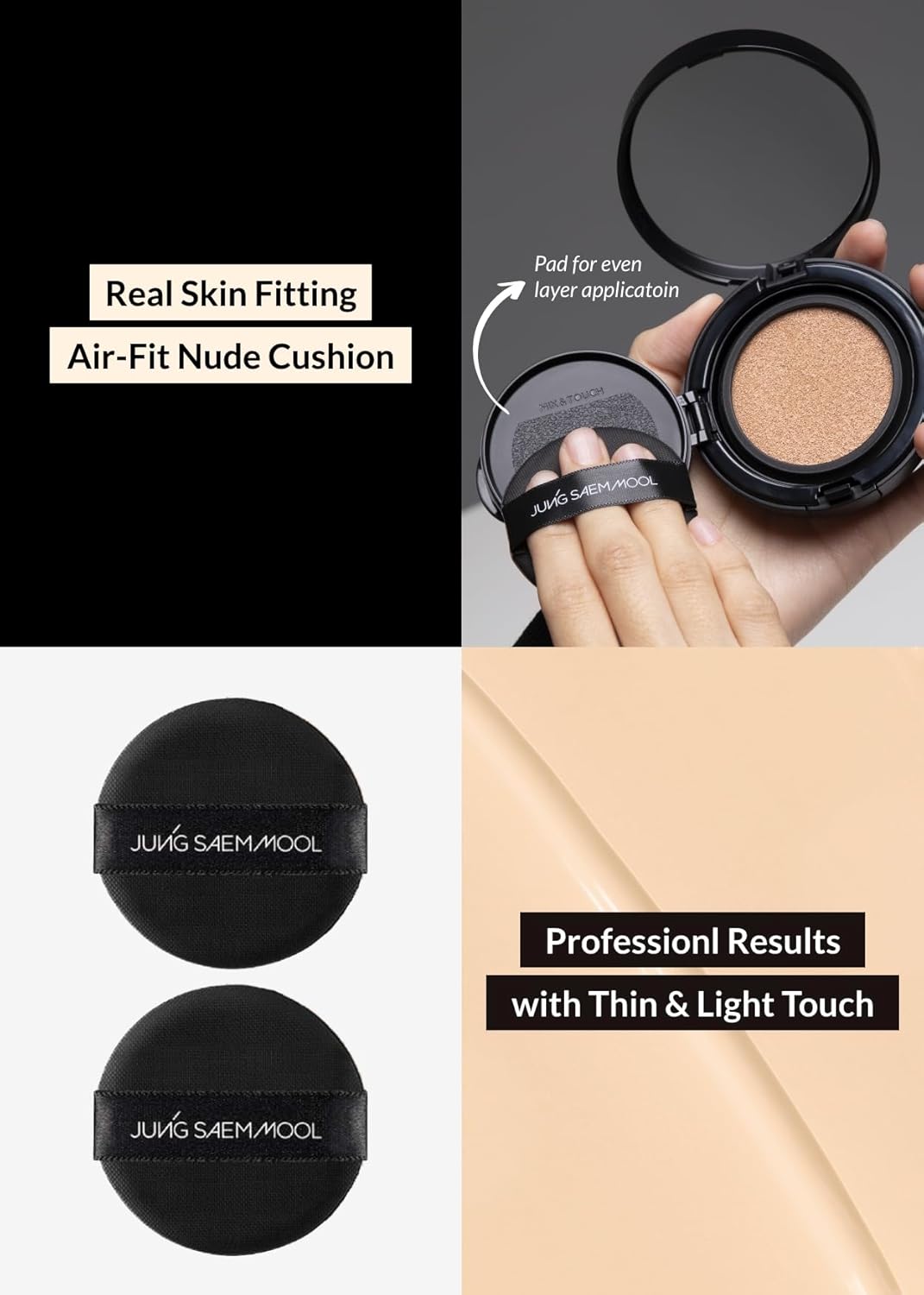 JUNG SAEM MOOL Essential Skin Nuder Longwear Cushion 0.98 Fl Oz (Medium Deep), Refill Included, 24H lasting Cushion Foundation with High Coverage, Semi-Matte Natural Finish, Korean Foundation Makeup
