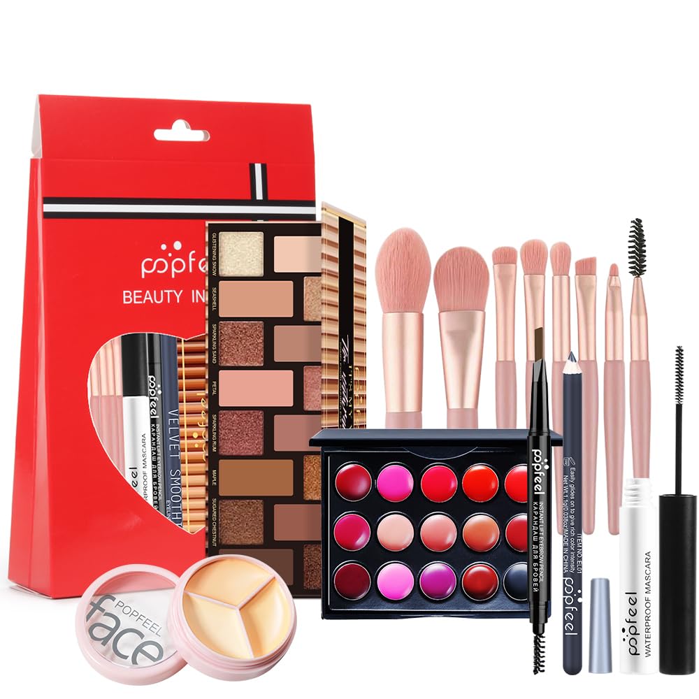 All in One Eyeshadow Palette Makeup Set, Makeup Kits with Makeup Brush Sets, Mascara, Eyebrow Pen, Concealer Lipstick Palette,Travel Makeup Bundle Holiday Surprising Makeup Box for Women Girl
