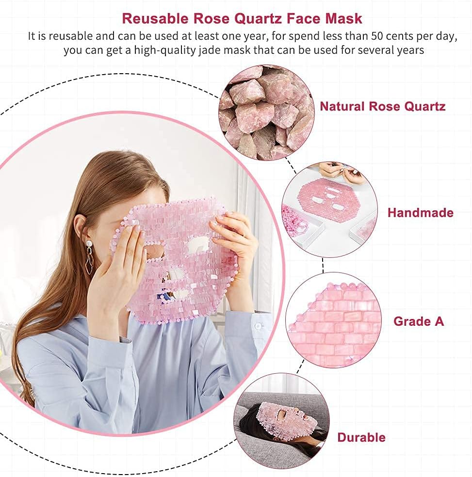 Rose Quartz Mask｜100% All Natural Jade Face Mask｜Diminish Puffiness｜Soothe Eye Fatigue｜Dark Circles Face Caring