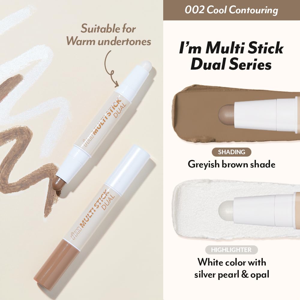 I'M MEME I'm Multi Stick Dual | Two Shade Shading and Highlighting Matte Finish | Suitable for Beginners Portable Size | 002 Cool Contouring