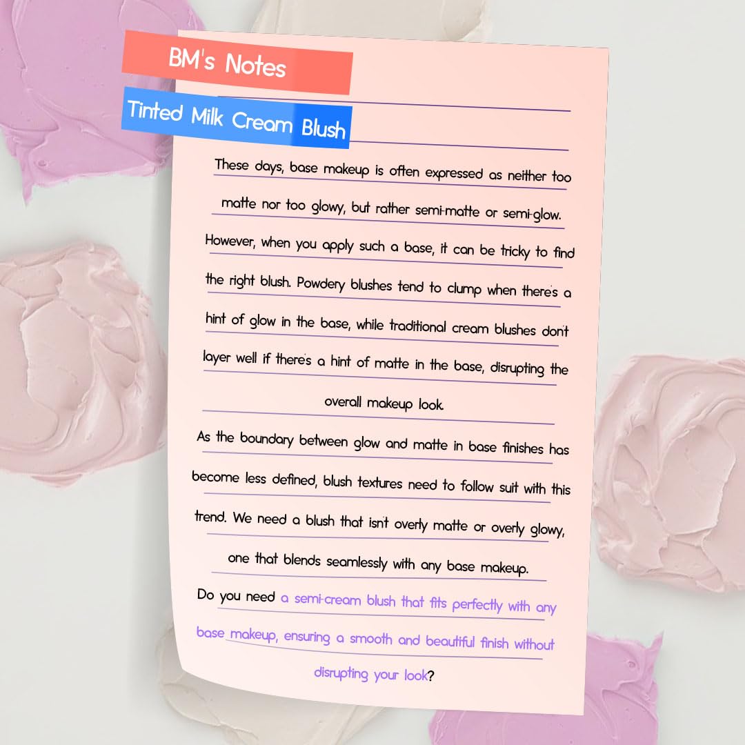 HOLIKA HOLIKA Colored Milk Cream Blush 01 CUTIE PIE: Glowing, Natural Makeup, Glossy Finish, Soft, Creamy Dough like texture, Shimmer, Radiant, Plumping, Cheek, Lightweight, Clean, Buildable