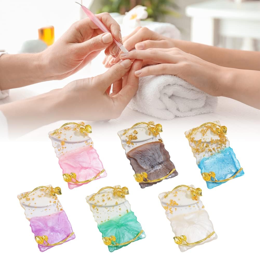 Resin Nail Art Palette, Nail Art Painting Palettes with Nail Palette Stirring Rod Gold Edge Nail Holder Nail Art Display Board Fashion Delicate Nail Tool Accessories, Type 3