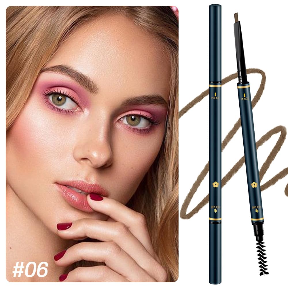 5 Pcs Waterproof Professional Makeup Micro Brow Pencil, Dark Brown Brow Kit with Eyebrow Brush, Ultra-Fine Mechanical Pencil, Eyebrow Pencils for Women, (C06#Dark Brown, 5Pcs)