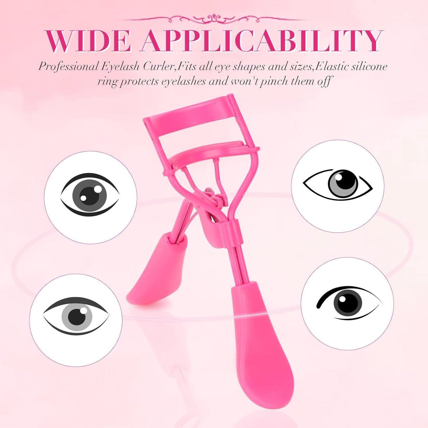Eyelash Curler with Pads, Lash Curler with 10 Extra Silicone Replacement Pads, Comfortable Grip for Effortless Curling – Eyelashes for The Perfect Eye Contour (Barbie Pink)