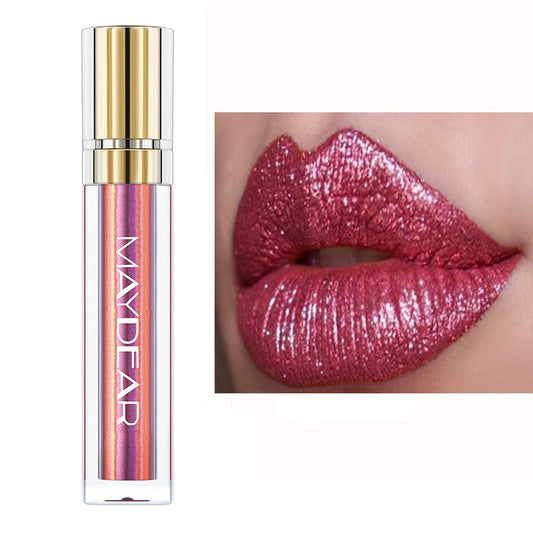 Maydear Chameleon Lipstick - High Pigmented Pink Lip Gloss, Multichrome Lipstick with Metallic Shine, Long Lasting Rainbow Lip Makeup - Gloden Fuchsia (06)